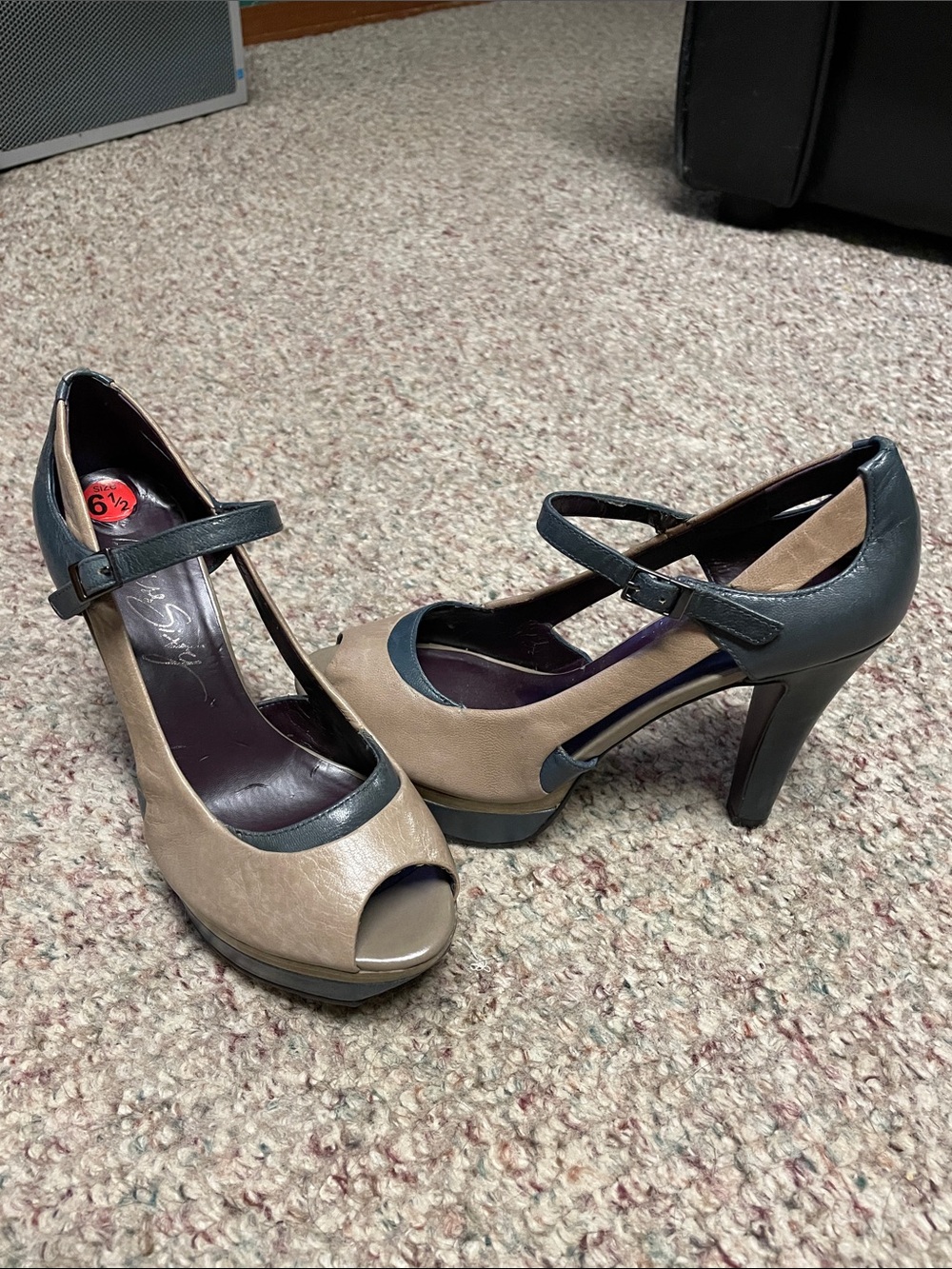 Miss sixty Two-Tone Beige and Black Peep-Toe Mary Jane Heels- new